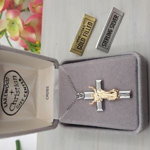 Cross Necklace  Sterling Silver and 12Kt Gold filled Pendant of the Risen Christ